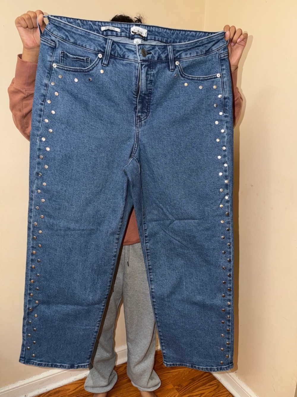 Ava & Viv Medium Blue Straight-Leg Jeans with Stud Trim size 17